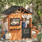 Kinderspielhaus Holz Spielhaus Outdoor mit Küche Bank Verkaufstheke Fenster Tür für 3-8 Jahre 171,5 x 146 x 156 cm Braun