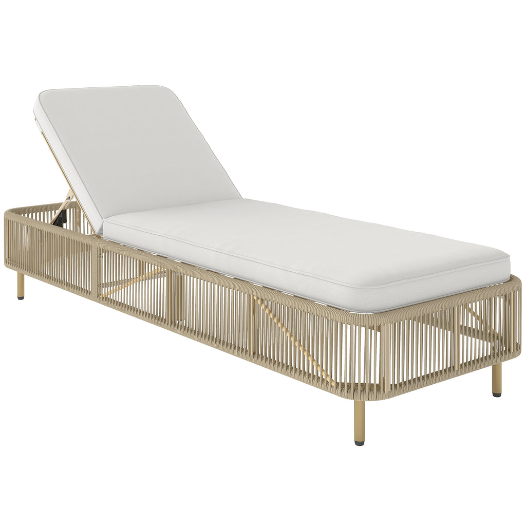 Rattan Sonnenliege, 5-fach verstellbare PE-Rattan Gartenlieg mit Kissen, Gartenliege