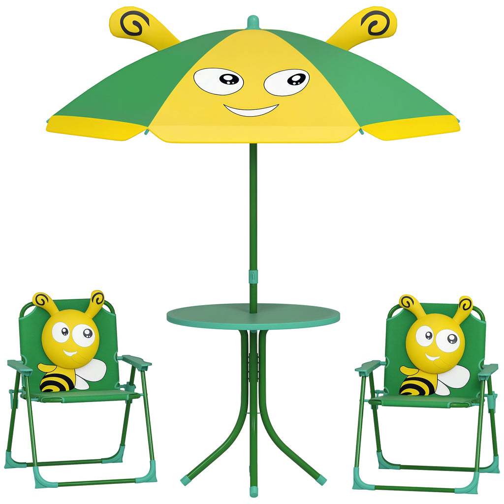 Gartenmöbel-Set für Kinder, Stühle, Tisch, Sonnenschirm, Bienen-Design, Grün+Gelb