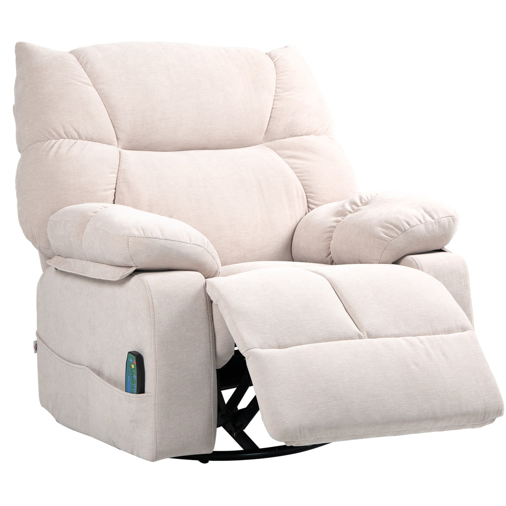 Massagesessel mit W?rme- & Liegefunktion, drehbar, bis 150 kg, Metallgestell, 98x90x98cm, Beige