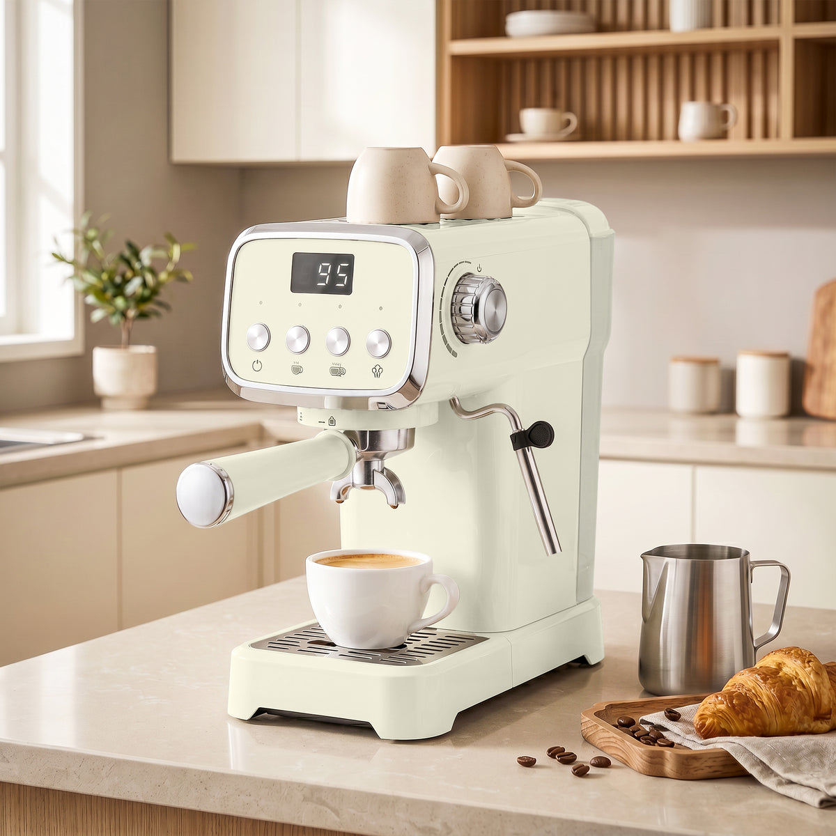 Siebträgermaschine 20 Bar Espressomaschine mit Milchaufschäumer und 1,2L abnehmbaren Wassertank für Espresso
