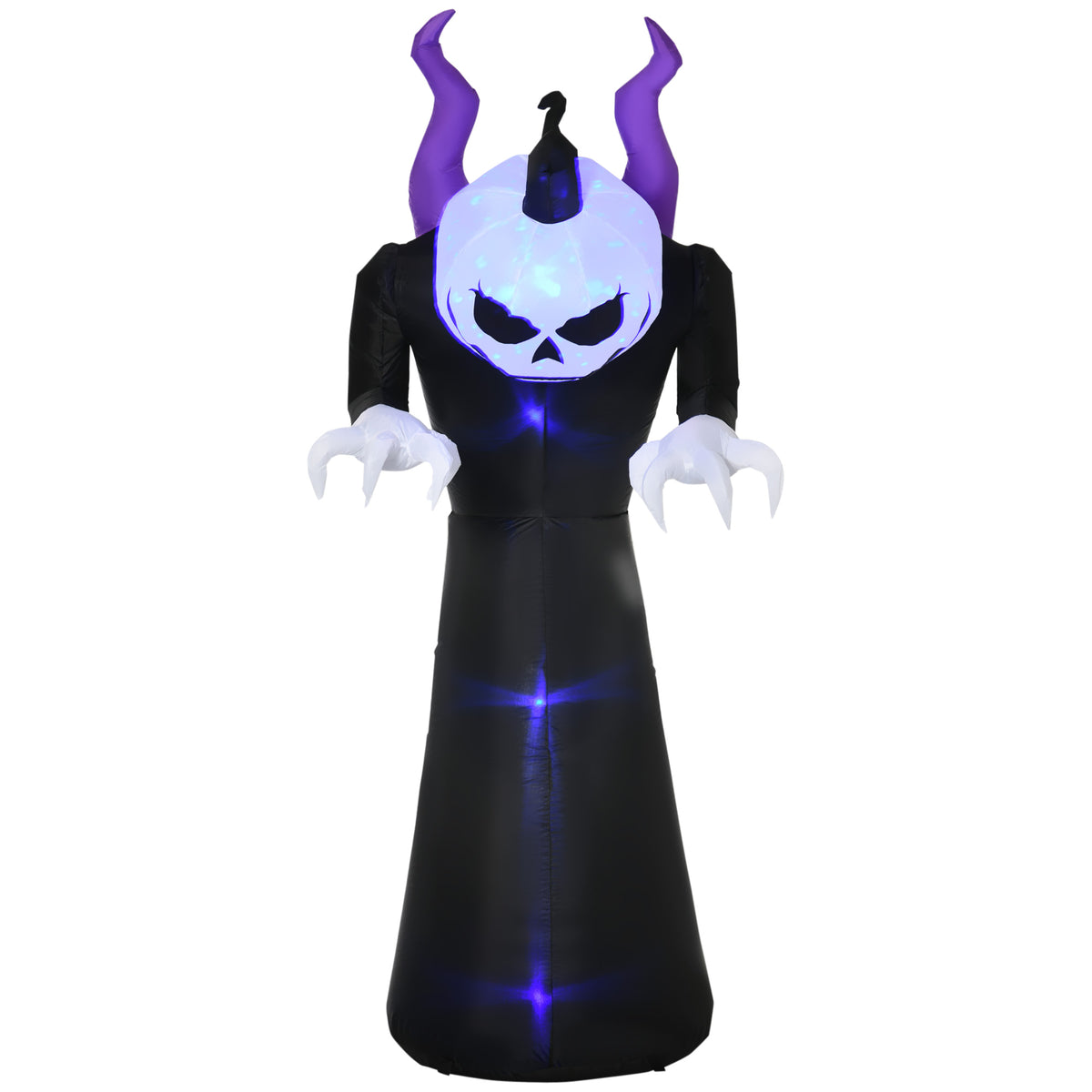 Gespenst mit Kürbiskopf Halloweendeko aufblasbar mit blauem Flammeneffekt 88 x 79 x 210cm