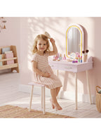 Kinder Schminktisch Set 2 in 1 mit LED-Spiegel für Mädchen Rosa