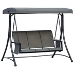 3 Person Outdoor Patio Porch Swing Chair with High Back Design, Side Pouches and Adjustable Canopy, Charcoal Grey