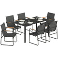 Gartenmöbel Set Sitzgruppe 150 x 80cm Glastisch mit 6 Atmungsaktiven Stühlen Dekorative Armlehnen Schwarz