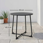 50 cm Runder Outdoor-Tisch, Metall Gartencouchtisch mit X-förmigem Gestell und rutschfesten Füßen, Schwarz