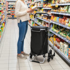 Einkaufstrolley, 40 L Oxford-Tasche, 3-Rad-Design, Aluminiumrahmen, Sitz, Grau