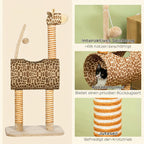 Giraffe-Designed Cat Tree, with Scratching Posts, Cat Tunnel, Toy Ball - Beige