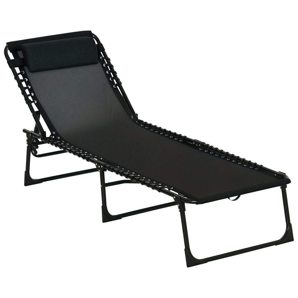 Sonnenliege, klappbar, atmungsaktiver Bezug, Metallrahmen, 189 x 58 x 30 cm, Schwarz