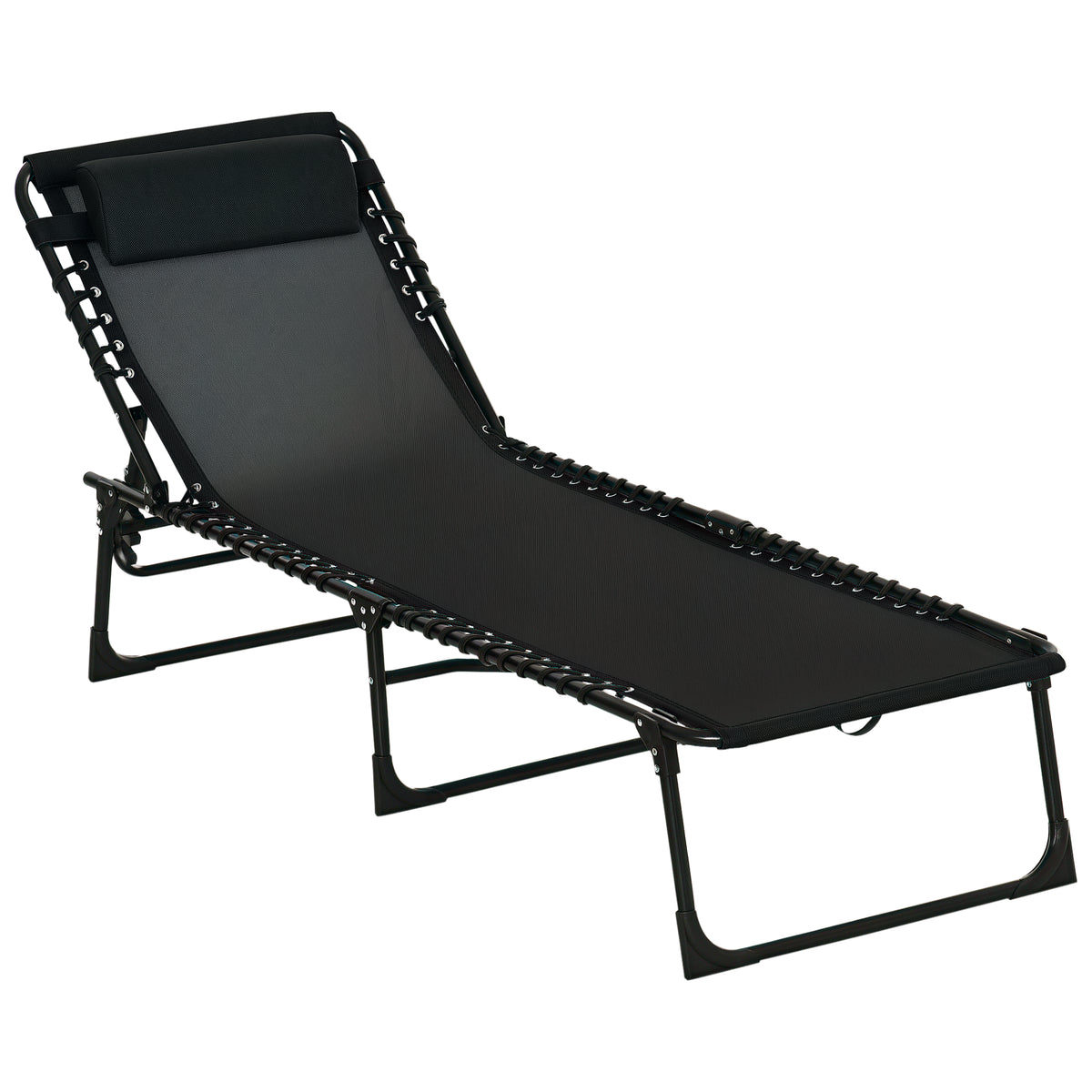 Sonnenliege, klappbar, atmungsaktiver Bezug, Metallrahmen, 189 x 58 x 30 cm, Schwarz
