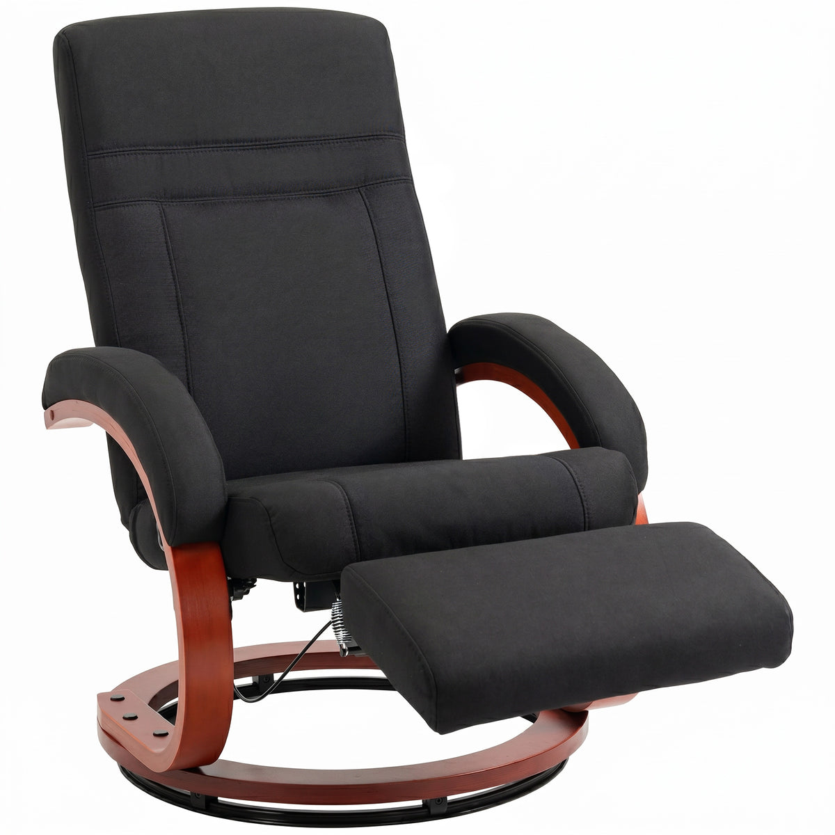 Relaxsessel mit Liegefunktion Fernsehsessel mit hoher Rückenlehne ergonomische Armlehne Fußstütze Holzbasis Leinenoptik