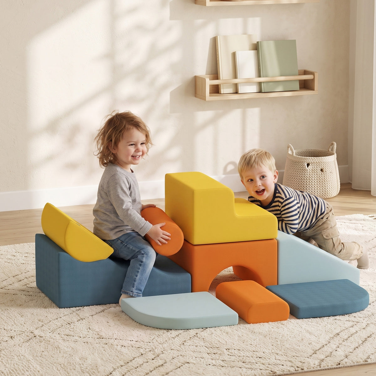9-Piece Soft Play Set, Kids Soft Play Foam Blocks with Detachable Cover for Climbing and Crawling