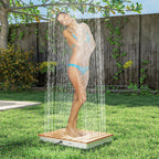 Bodendusche Gartendusche mit einstellbar Fußrad Aluminium bis 4 m Fontänenhöhe 70 x 55 cm Naturholz