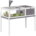 Wooden Tortoise House with Dual-Zone Habitat, Clear Panels, Openable Top, Metal Mesh, for Tortoises and Small Pets, Grey