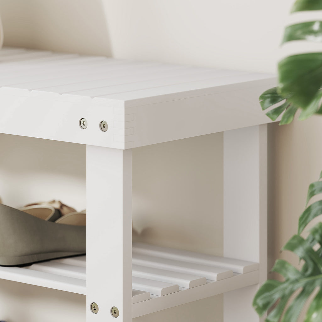 Schuhbank mit Sitzfläche Stauraum 2 Ablagen 70 x 28 x 45cm Weiß
