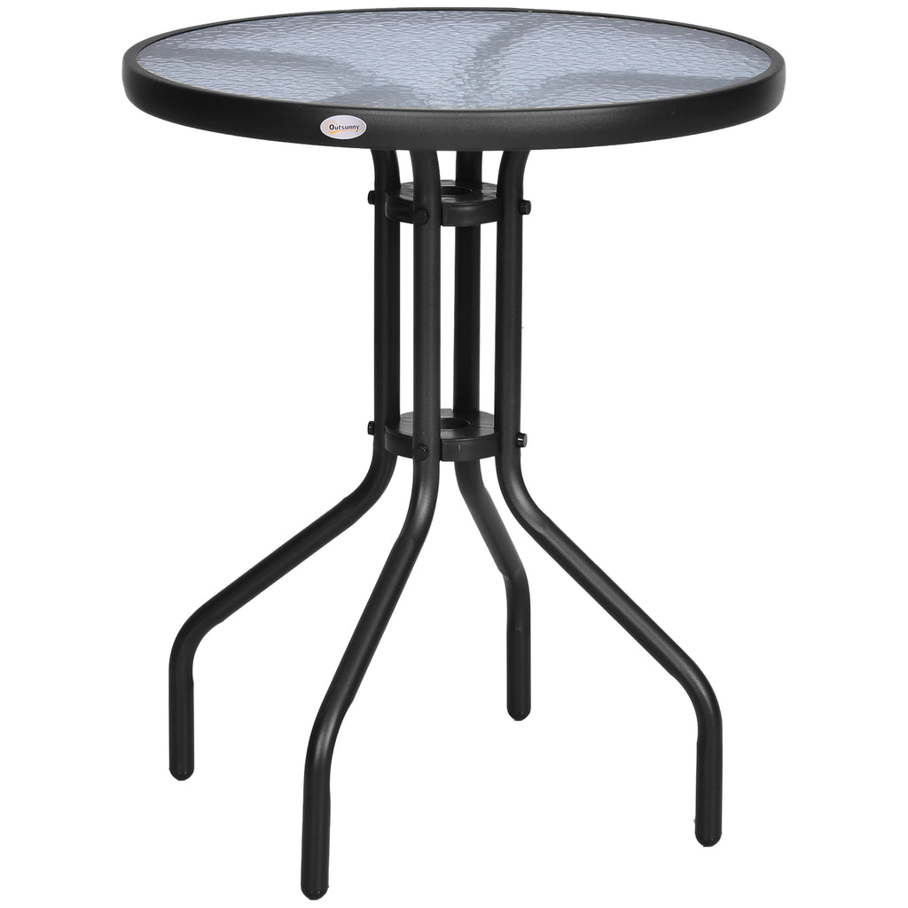 Bistro Coffee Table Outdoor Tempered Glass Top Table Garden Round Dining Table - 60cm Diameter