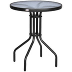 Bistro Coffee Table Outdoor Tempered Glass Top Table Garden Round Dining Table - 60cm Diameter