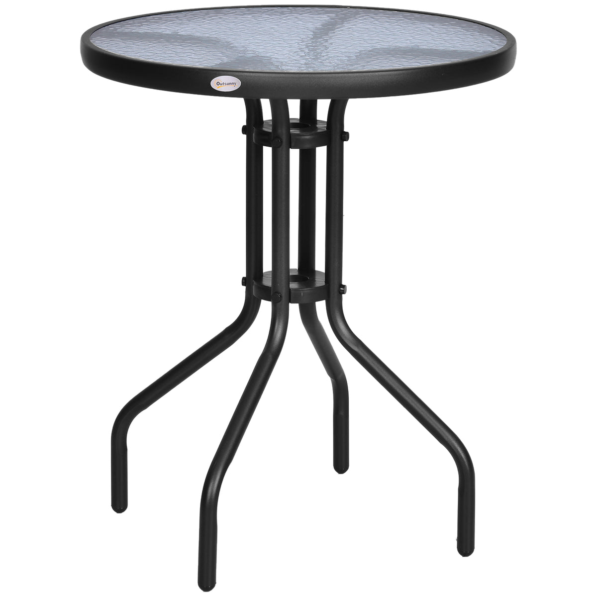 Bistro Coffee Table Outdoor Tempered Glass Top Table Garden Round Dining Table - 60cm Diameter