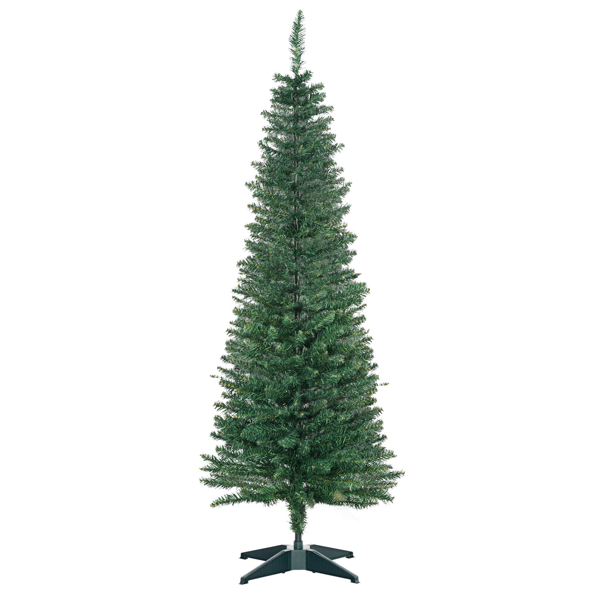 5ft Unlit Artificial Christmas Tree, Pencil Slim Xmas Tree with Solid Stand and Realistic Branches, Green