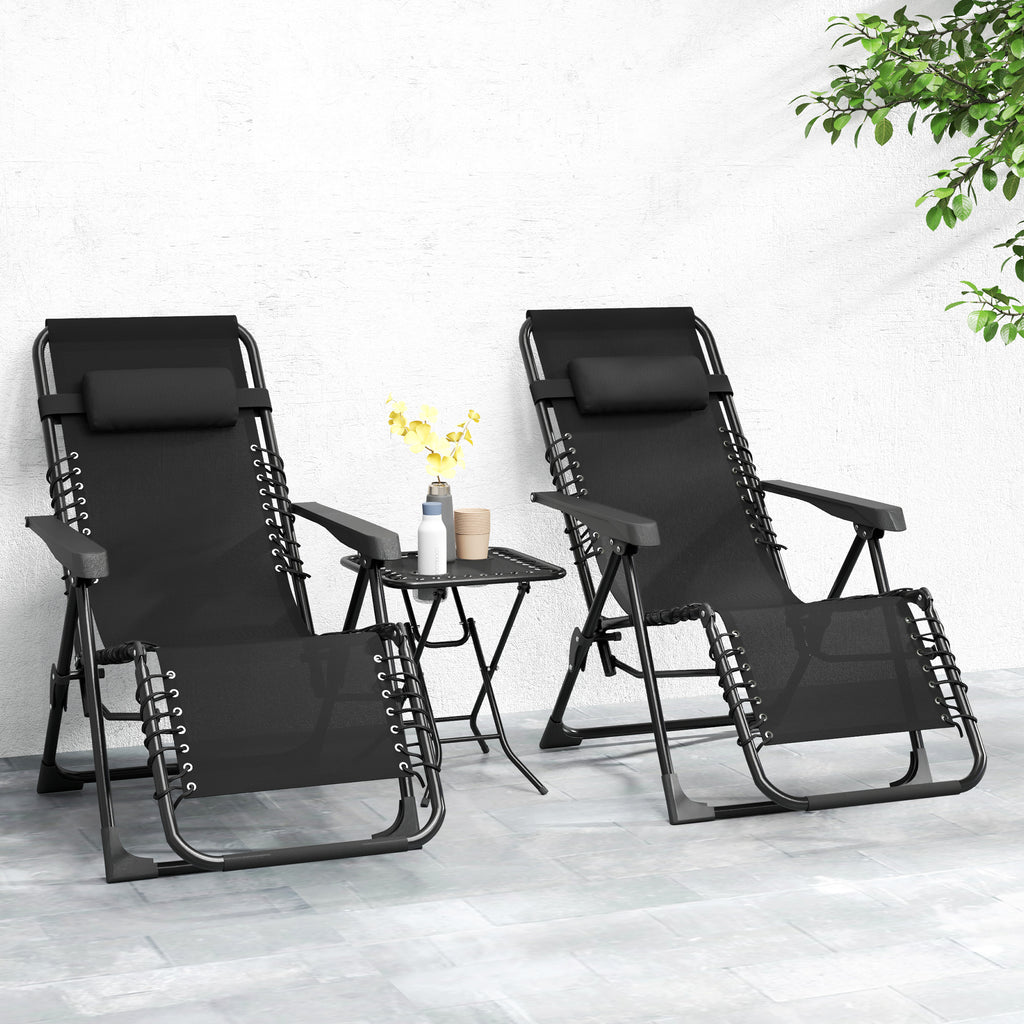 Gartenliege Set 3-TLG. Sonnenliege mit Teetisch 2 Liegest¨¹hle Kissen, Outdoor Liege 90x56x110 cm Schwarz