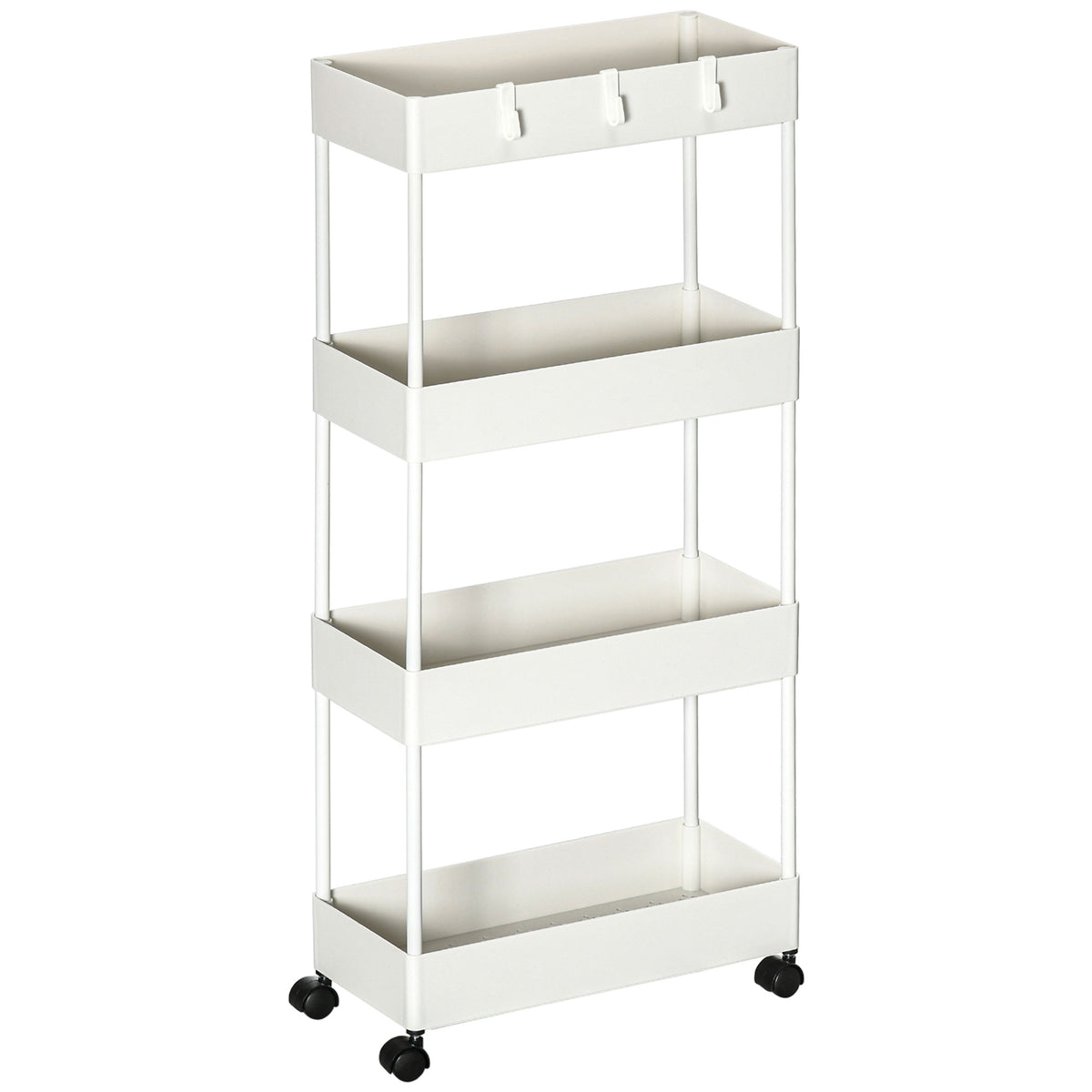 K¨¹chenwagen mit 4 Regalen, 4 flexiblen Haken, 4 Rollen, 40 cm x 19 cm x 90 cm, Nischenwagen, Wei?