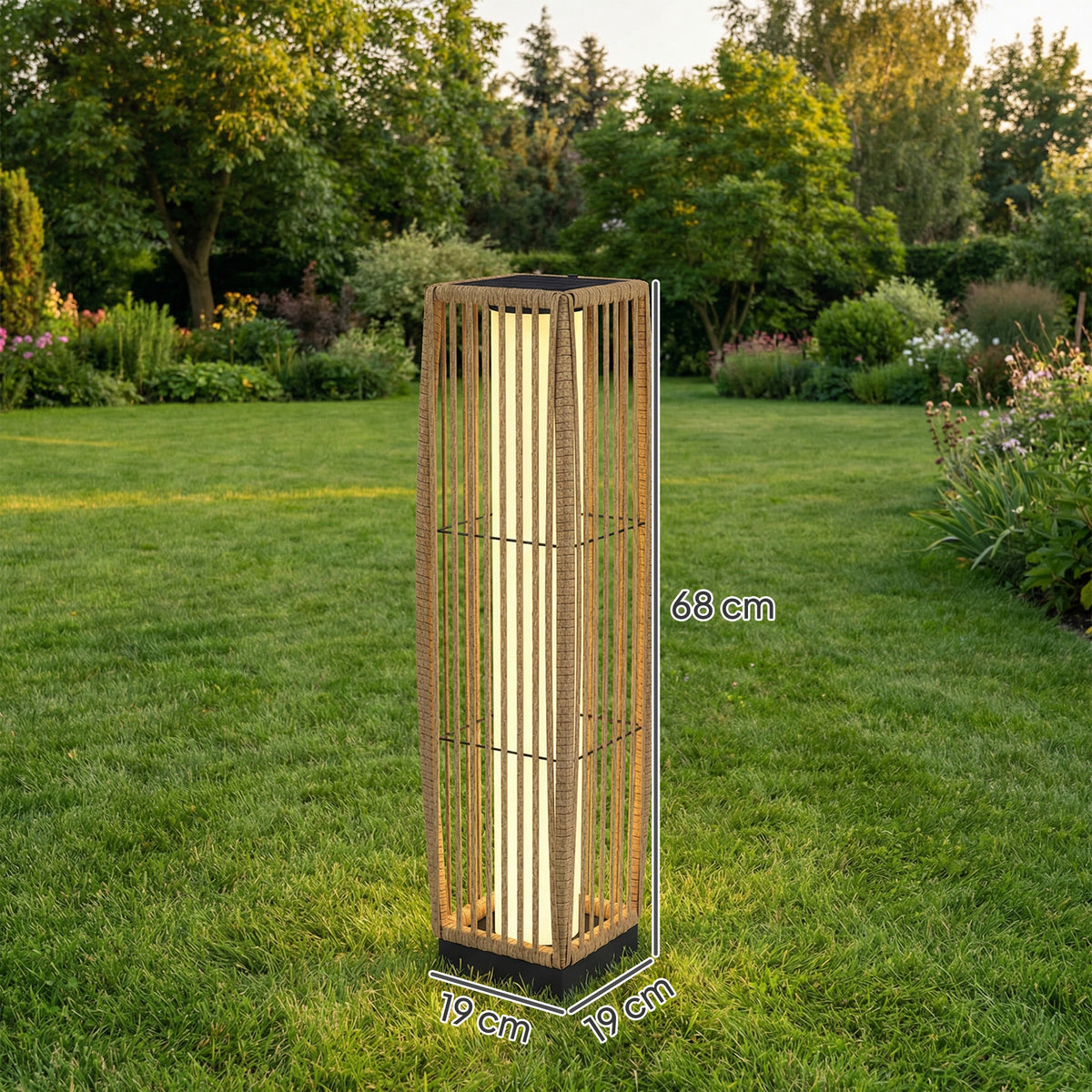 Solar Stehlampe Rattan Solarlampen mit Lichtsensor Automatische LED Solarleuchte im Boho-Stil IP44