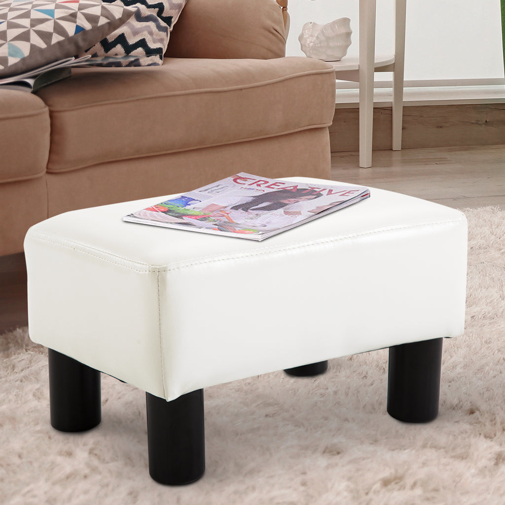 PU Leather Footstool Foot Rest Small Seat Foot Rest Chair White Home Office with Legs 40 x 30 x 24cm