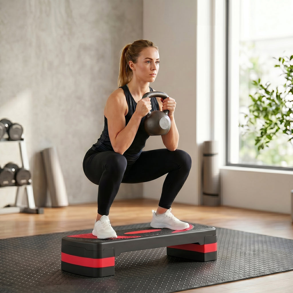 Aerobic-Stepper, h?henverstellbar, f¨¹r Indoor und Outdoor, Belastbarkeit bis 150 kg, 80 x 31 x 10-20 cm, Rot