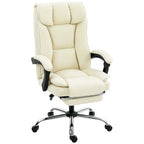 Ergonomischer Bürostuhl mit Fußstütze, Kunstleder-Bezug, rollbar, drehbar, Metall, Beige+Schwarz