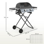 Gasgrill 5,6 KW Grillwagen inkl 2 Edelstahl-Brenner klappbar Seitenablagen Rolle 101 x 50 x 102 cm Schwarz