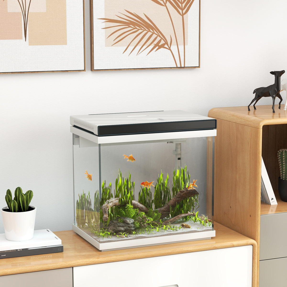 26 Liter Aquarium mit Filter, LED-Beleuchtung, Wasserpumpe, für verschiedene Fischarten, ca. 38 x 26 x 38 cm