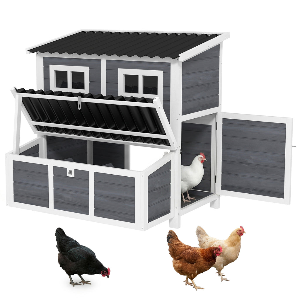 Wooden Chicken Coop with Nesting Box, Slide-Out Tray, Perches, for 2-4 Chickens, 100 x 86 x 100cm