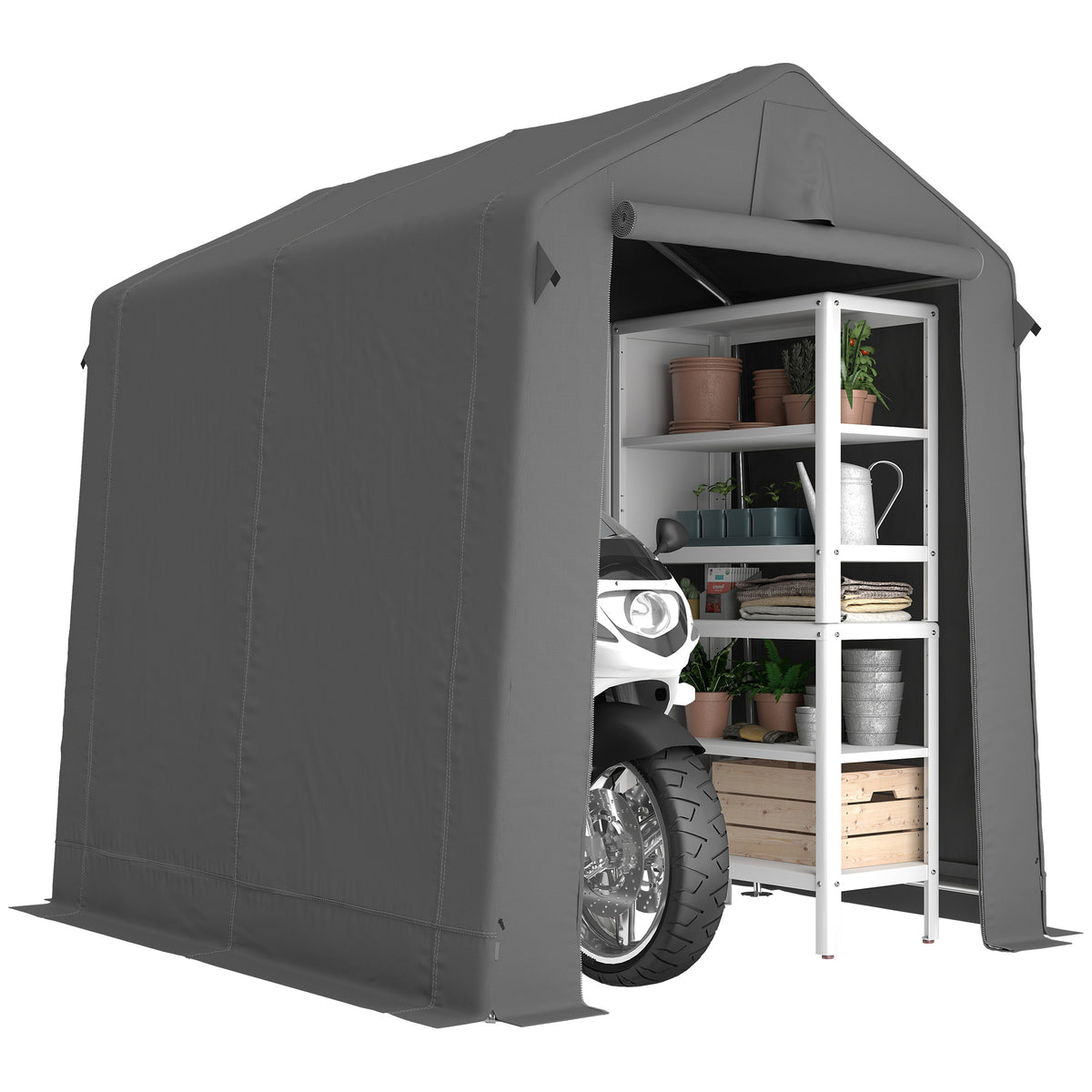 7.5 x 6.2 ft Outdoor Garden Storage Shed, Waterproof Bike Tent with Roll-Up Zipper Door and Vent, Dark Grey