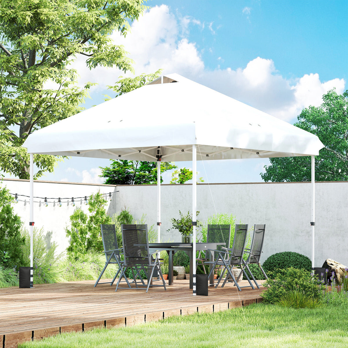 3 x 3 m Pop Up Gazebo with Wheels, UPF50+ One-Touch Outdoor Garden Party Tent Marquee Wedding Awning Canopy, White