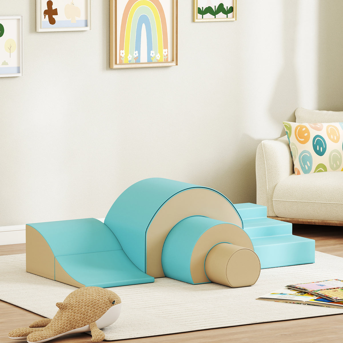 5-teiliges Softbaustein-Set f¨¹r Babys & Kleinkinder, Schaumstoff, Kunstleder, 5 kreative Formen, Indoor-Set zum Klettern, Krabbeln, Spielen, Gr¨¹n
