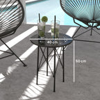 Gartentisch, Runder Terrassentisch mit Blumenmuster, Stahl, Bistrotisch für drinnen und draußen, Schwarz