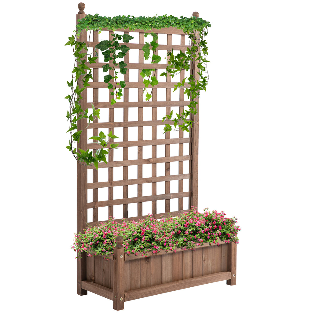 Hochbeet Pflanzkasten mit Rankgitter Blumenkasten Rankkasten Rosenbogen mit  Rankhilfe für Kletterpflanzen Garten Holz Dunkelbraun 64 x 28 x 120 cm