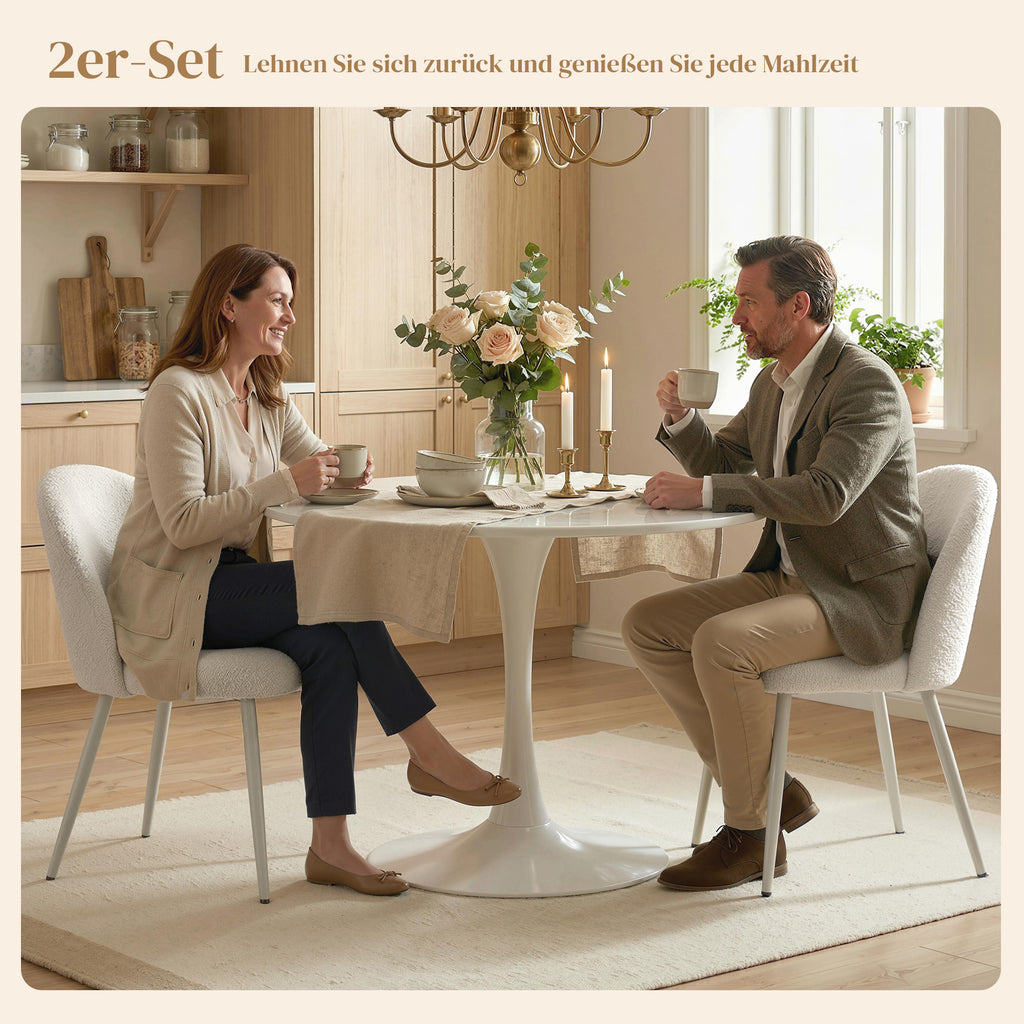 Esszimmerstühle, Küchenstühle, weich gepolstert mit Chenille, 50,5 x 57,5 x 78,5 cm, Cremeweiß