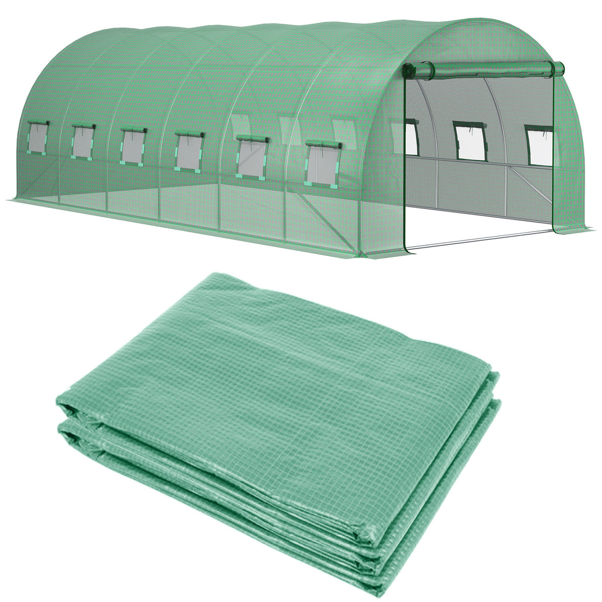  6 x 3 x 2m Polytunnel Greenhouse Replacement Cover ONLY Winter Garden Plant PE Cover for Tunnel Walk-in Greenhouse with Roll-up Windows Door Outdoor, Green