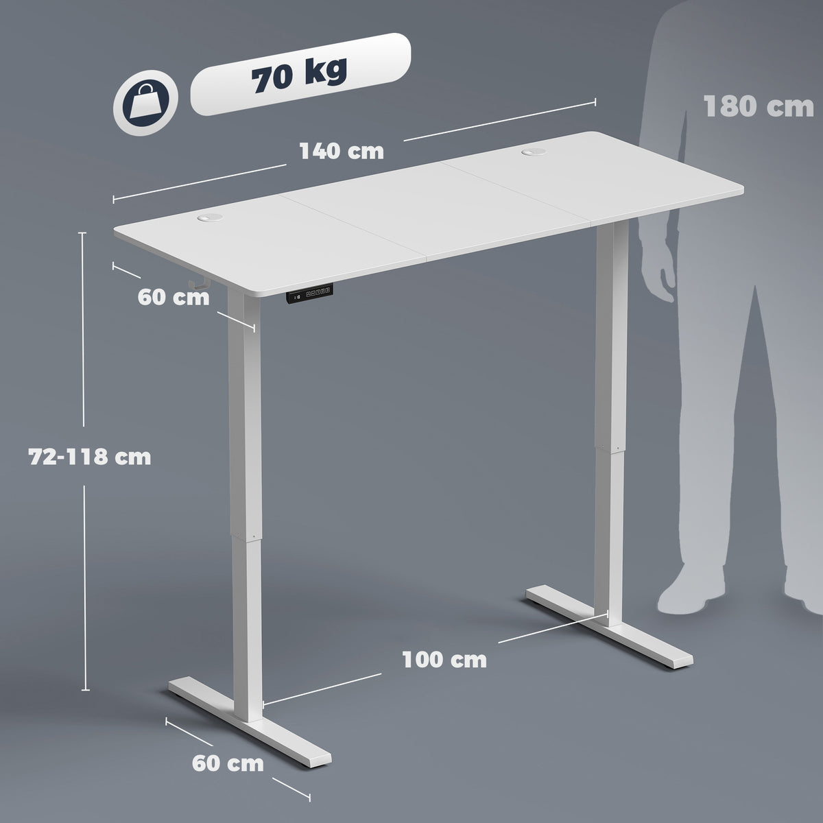 Höhenverstellbarer Schreibtisch Elektrisch 140 x 60 cm Weiß