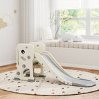 3 in 1 Kids Slide with Climber, Basketball Hoop and Ball, Foldable Indoor Toddler Slide for Ages 2-5, Cream White