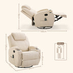 Relaxsessel Massagesessel Fernsehsessel mit Liegefunktion Vibration Fußteil Seitentasche, TV Sessel Liegesessel Ruhesessel für Wohnzimmer, Cremeweiß