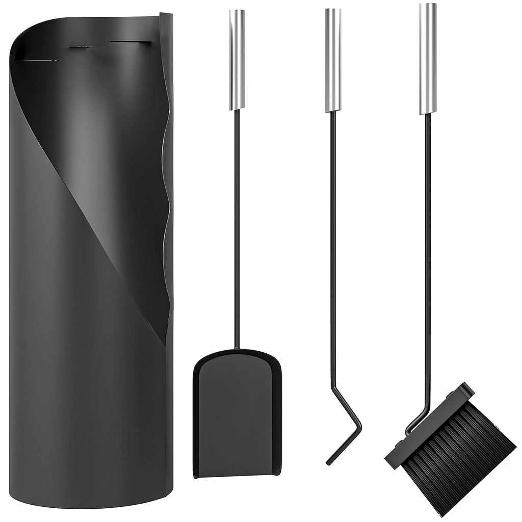 Kaminbesteck Set 4-teilig Kaminzubeh?r mit Besen, Schaufel, Sch¨¹rhaken und Korb, Kamingarnitur, Metall, Schwarz