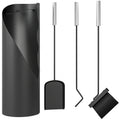 Kaminbesteck Set 4-teilig Kaminzubeh?r mit Besen, Schaufel, Sch¨¹rhaken und Korb, Kamingarnitur, Metall, Schwarz