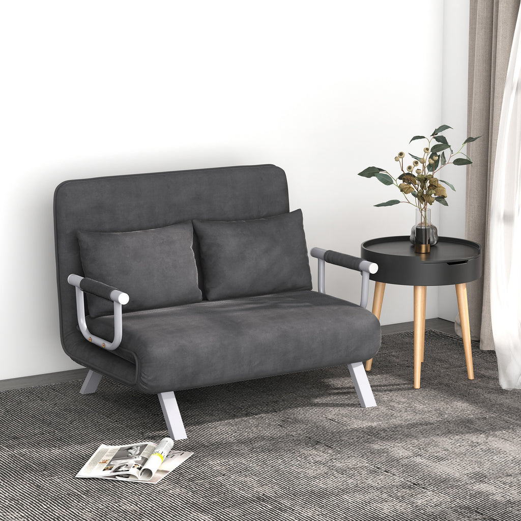 3 in 1 Schlafsofa 185x105cm Schlafcouch mit 5-stufig Verstellbarer Rückenlehne, Wurfkissen, 2 Sitzer Sofa mit Schlaffunktion, Samtoptik, Chaiselounge für Wohnzimmer, Schlafzimmer, Grau