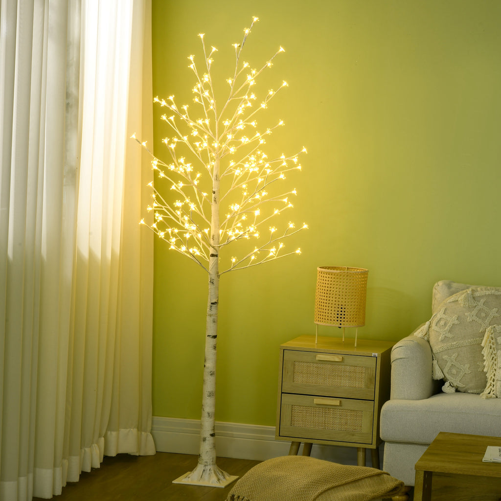 Kunstbaum, Kunstbirke, mit 180 LEDs, 3 Helligkeitsstufen, warmweiß, realistische Rinde, 21,5 x 21,5 x 180 cm