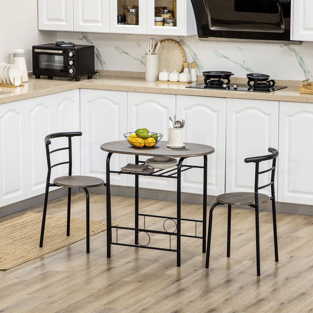 Bistro-Set 3-teilig, 1 Tisch, 2 Stühle, 80 cm x 53 cm x 74,5 cm, Schwarz