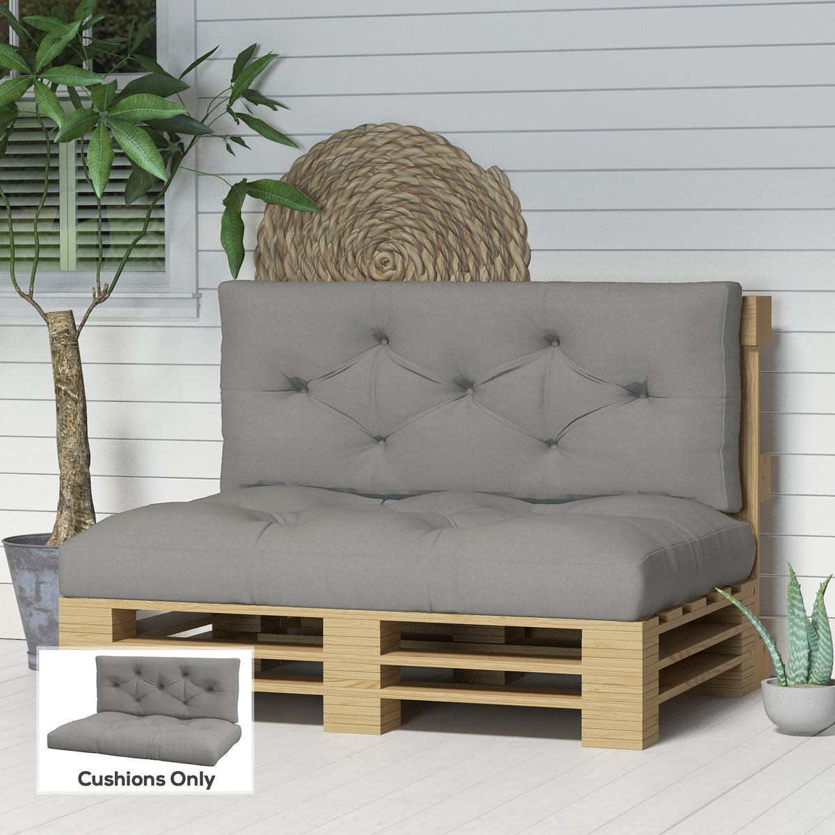 Seat and Back Padded Pallet Cushion Set - Light Grey