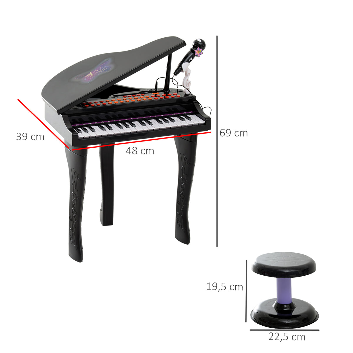 Keyboard Kinder mit 37 Tasten, Hocker Klavier mit Mikrofon, LED-Lehrmodus, Aufnahme, Piano Musikinstrument f¨¹r 3-6 Jahre Kinder Schwarz