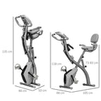 2-in-1 Folding Exercise Bike with 8-Level Magnetic Resistance, Arm Resistance Band, Pulse Sensor, Grey